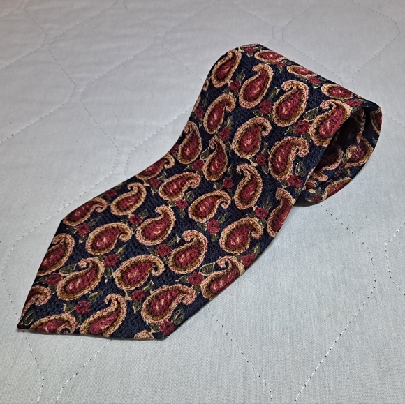 Woodward Paisley Designer/Luxury 💯 Silk Necktie 3.75x58" Dark Blue/Red/Gold USA - Picture 6 of 9